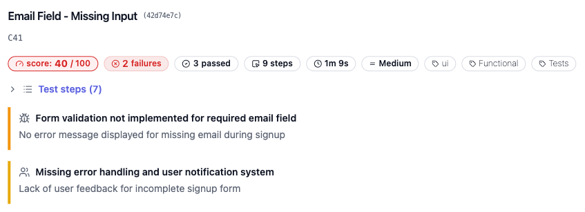 DevAssure Report - Form validation bugs