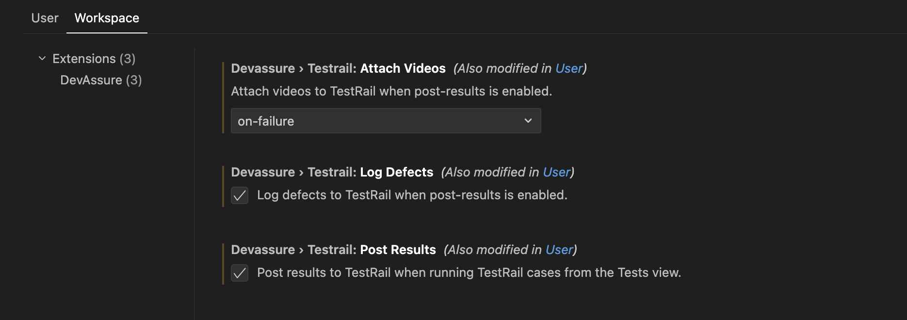 TestRail post result settings in DevAssure VSCE